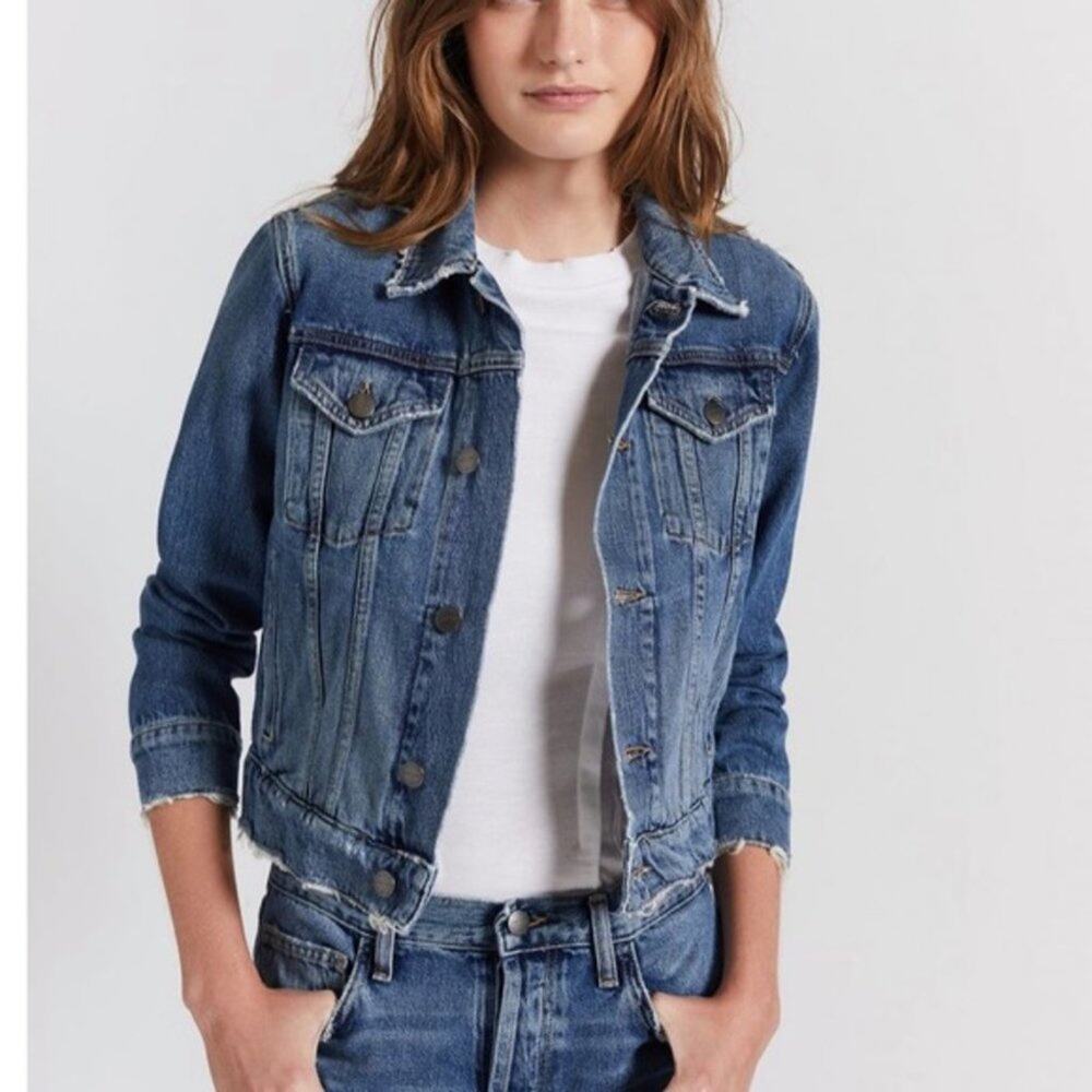 NWT Current Elliott The Baby Trucker Cropped Denim Jacket Size Large